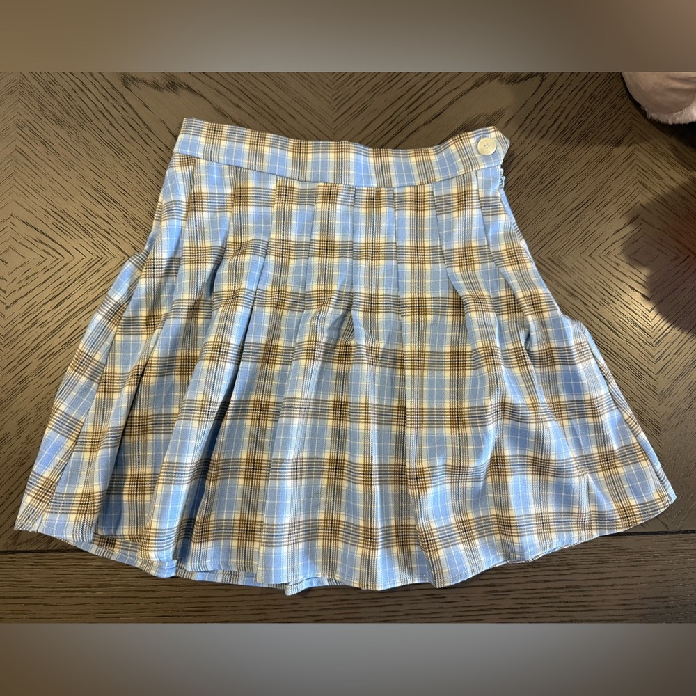 Princess Polly Plaid Skater Skirt in Blue and Brown